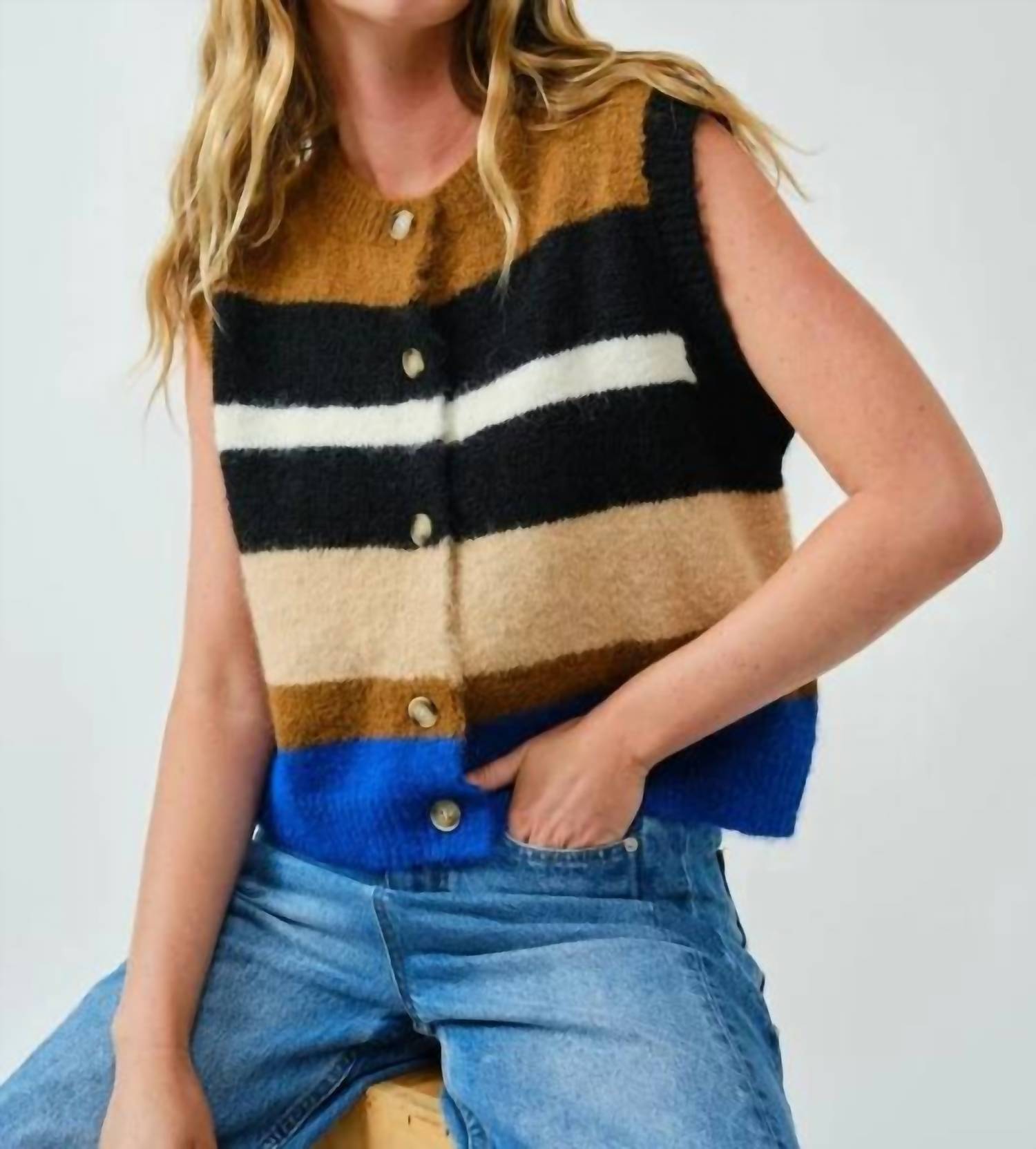 New Aaron & Amber Striped Sweater Vest In Brown Multi Colored